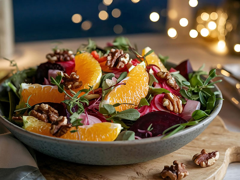 Ein winterlicher Salat mit Orange und Walnüssen
