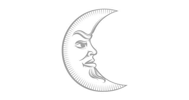 Mondsymbol mit strengem Gesicht