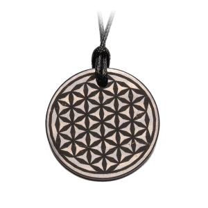 Schungit-Anhänger „Blume des Lebens“ mit Baumwollband