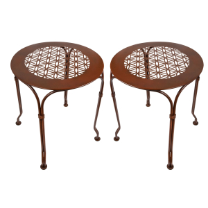 Edelrost-Hocker/Beistelltisch „Blume des Lebens”, 2er Set