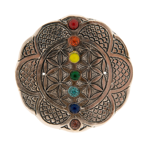 Räucherstäbchenhalter „Blume des Lebens“ Chakraglassteinchen