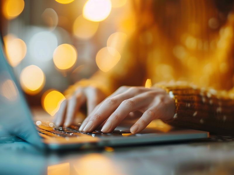 Eine Person arbeitet an einem Laptop