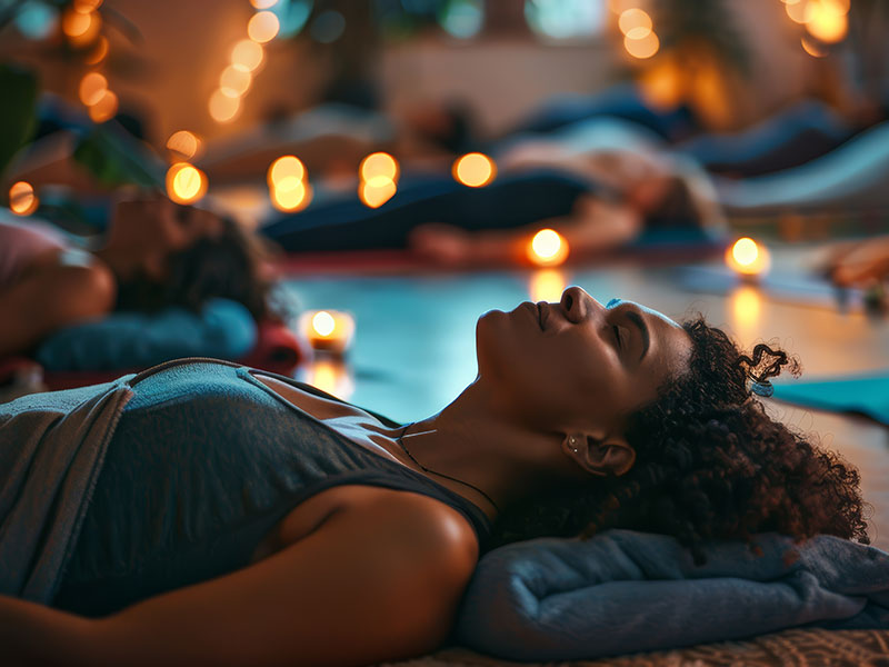 Eine Gruppe praktiziert Yoga